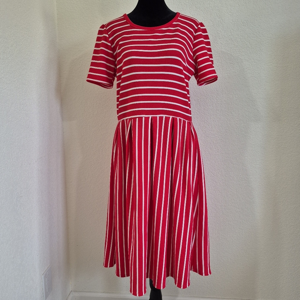 Vintage LuLaRoe Red and White Striped Midi Dress